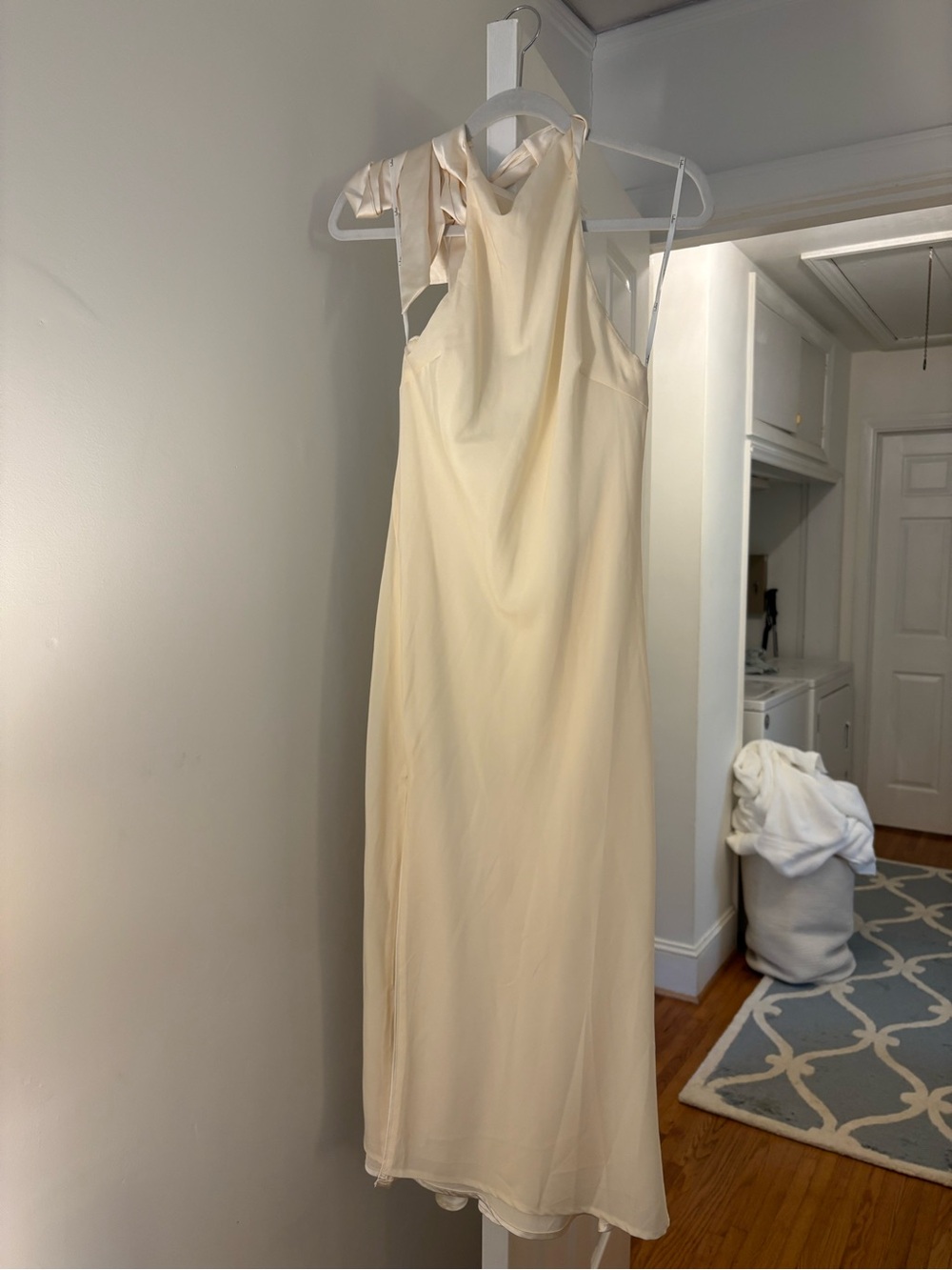 Lulu's Satin Ivory Halter Maxi Dress